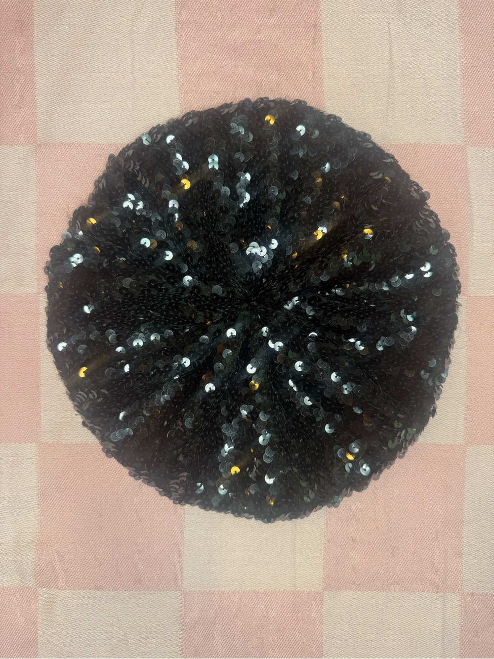 Divided Black Sequin Beret Hat